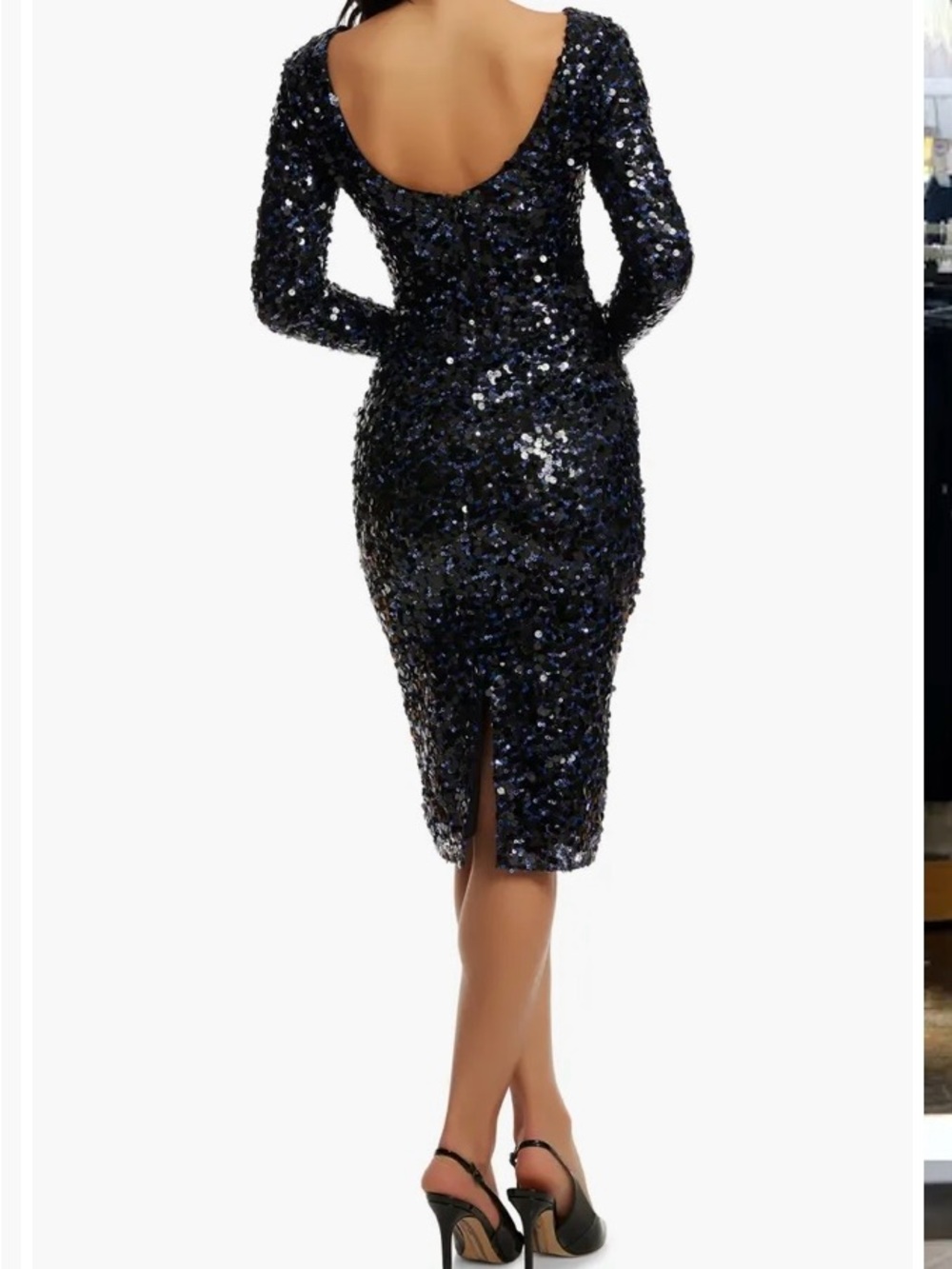 NEW Dress the Population Emery Long Sleeve Sequin Dress navy SZ L #D6706 - Picture 2 of 13